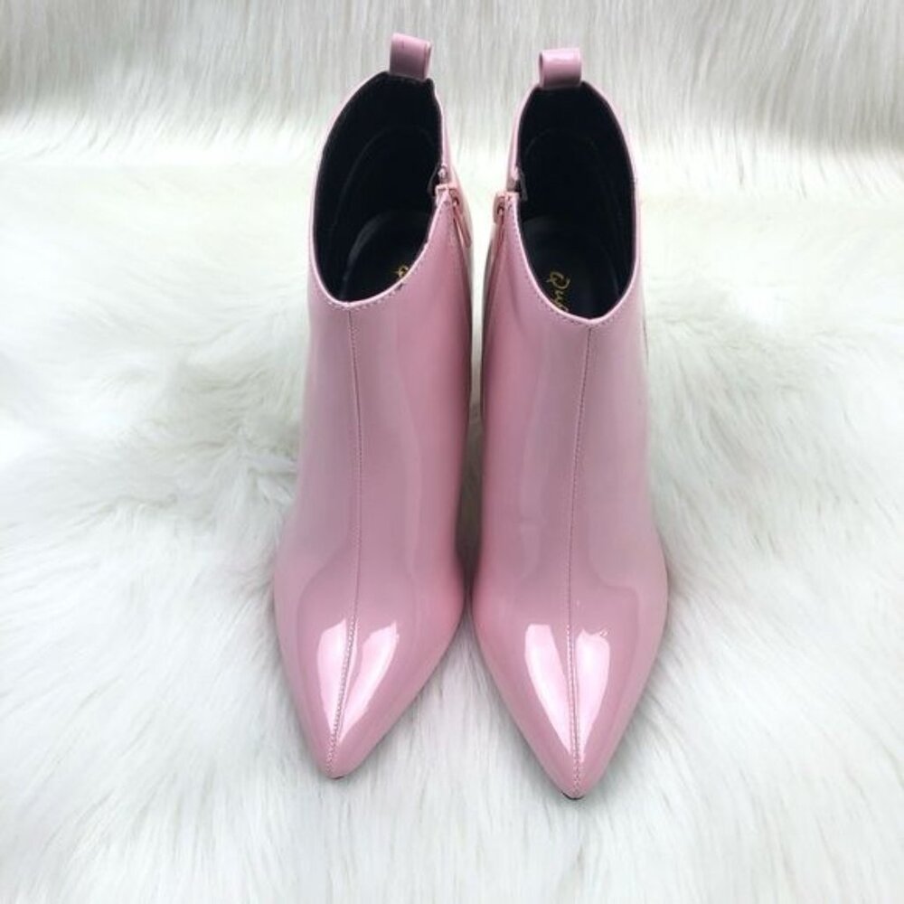 New Women's Qupid Signal Block Heel Low Pointed Toe Ankle Bootie Baby Pink - Picture 10 of 12